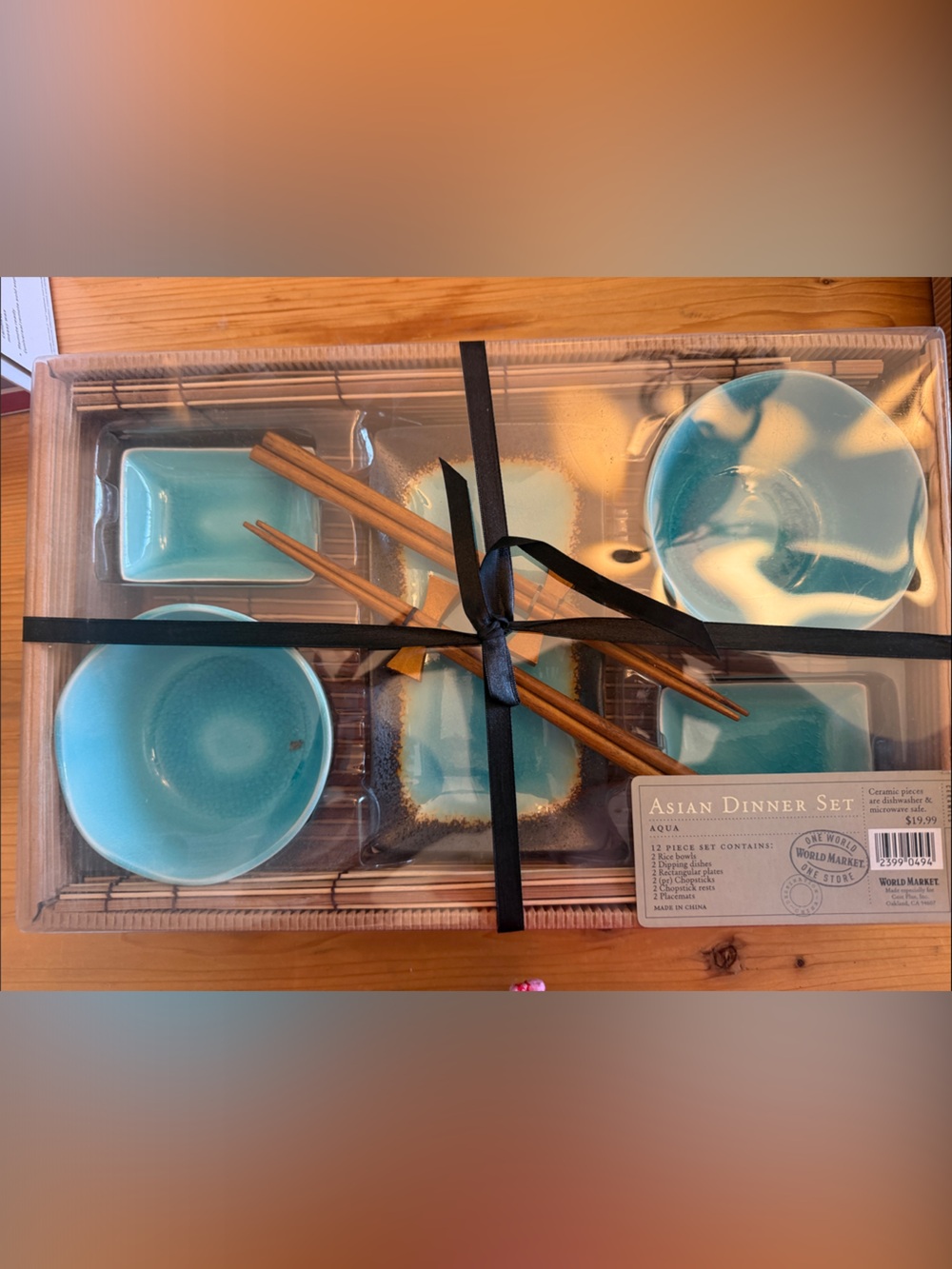 Aqua Turquoise Ceramic Asian Dinner Set with Chopsticks